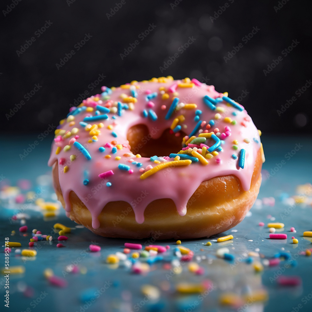 Delicious pink Donut on a Plate Delicious pink Donut on a Plate
