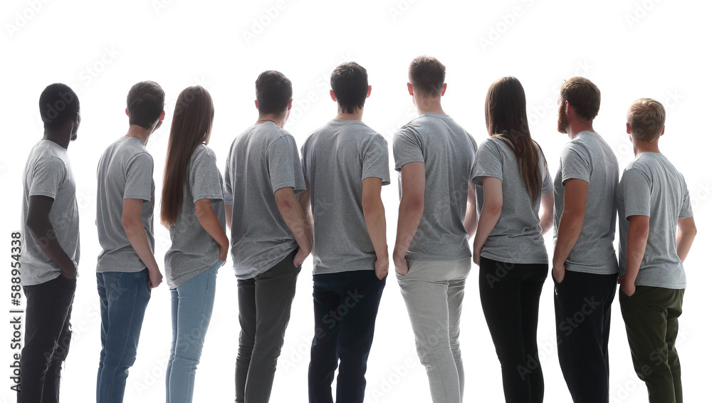 Obraz premium group of diverse young people looking at a large white screen.