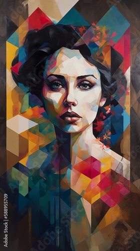 Woman of geometric colors, shapes, and patterns (generative ai) © Trisha