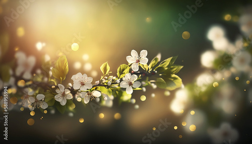 Beautiful realistic spring background with bokeh 3d. Generative AI.