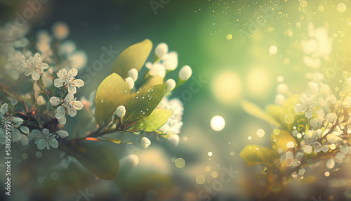 Beautiful realistic colorful spring background 3d. Generative AI.