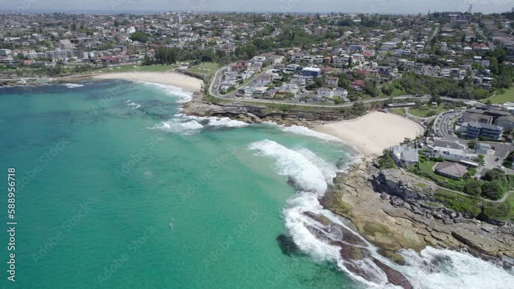 Bronte Beach And Tamarama Beach Coastline In Sydney, Australia - aerial shot Bronte Beach And Tamarama Beach Coastline In Sydney, Australia - aerial shot