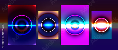Circle futuristic 80s cover design retro mix vibrant abstract neon cyberpunk collection vector background