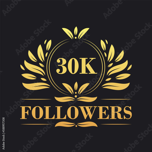 30K Followers celebration design. Luxurious 30K Followers logo for social media followers