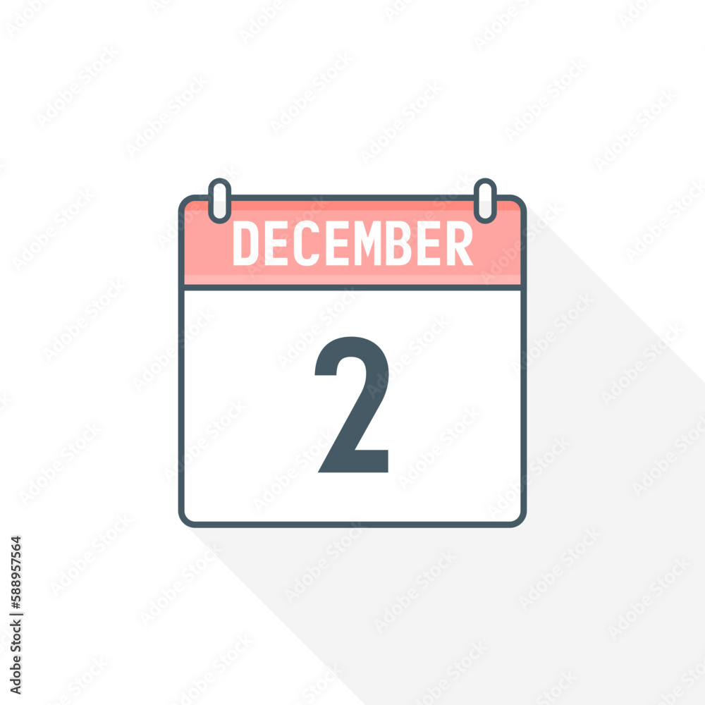 2nd December calendar icon. December 2 calendar Date Month icon vector illustrator 2nd December calendar icon. December 2 calendar Date Month icon vector illustrator