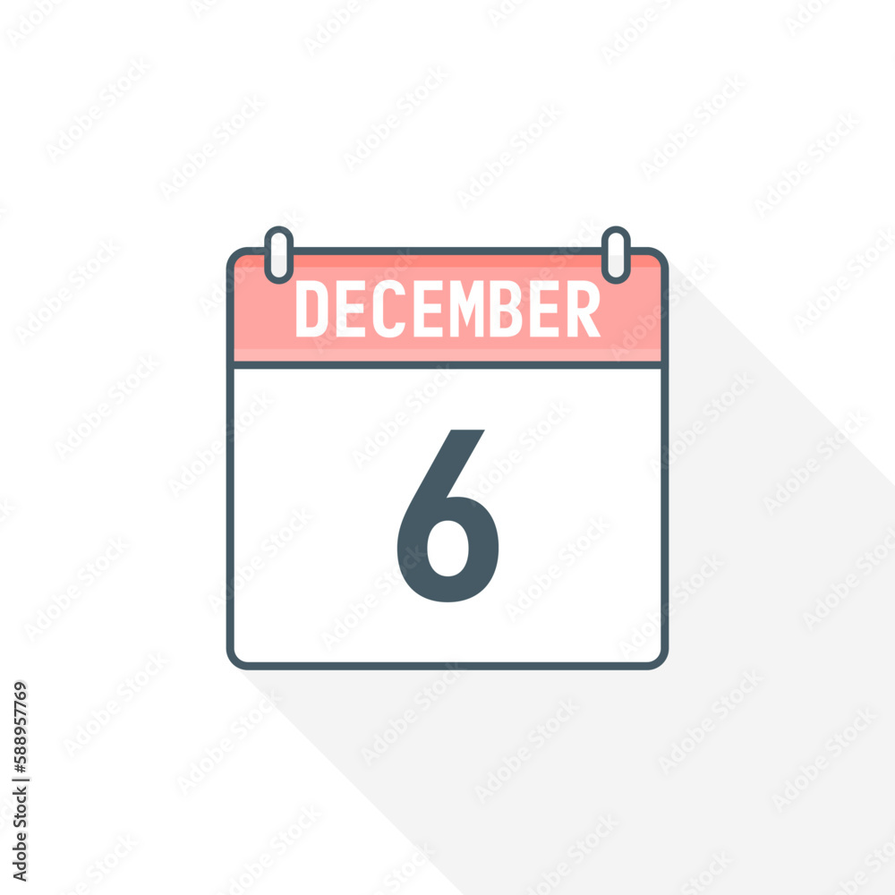6th December calendar icon. December 6 calendar Date Month icon vector illustrator 6th December calendar icon. December 6 calendar Date Month icon vector illustrator