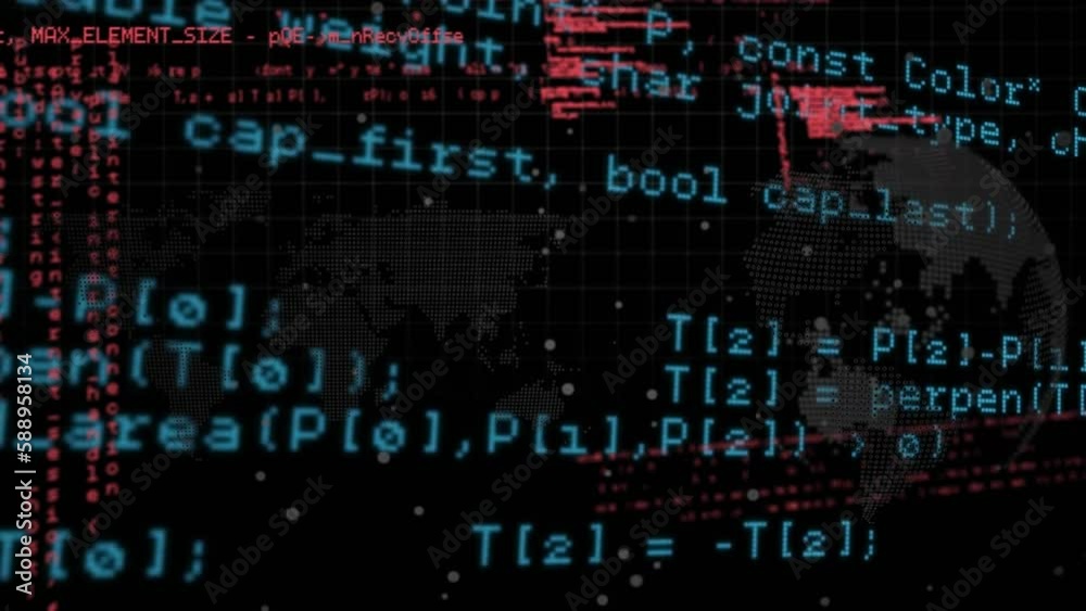 Animation of data processing over spinning globe and world map against black background Animation of data processing over spinning globe and world map against black background