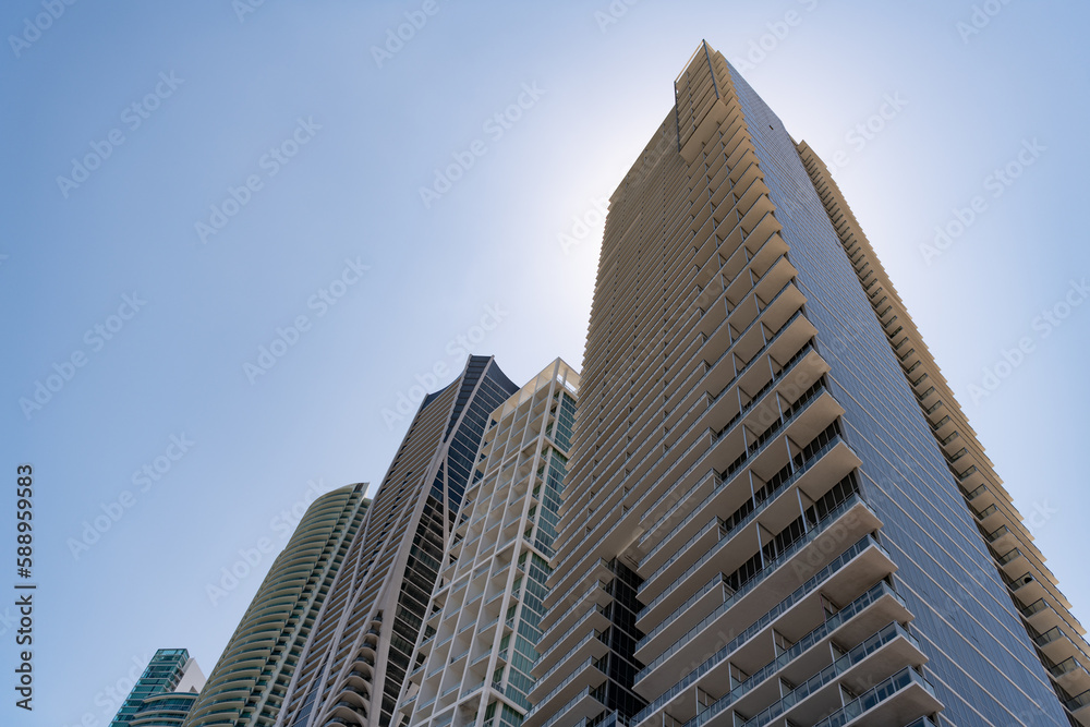 high skyscraper architectural building on blue sky. skyscraper architectural building