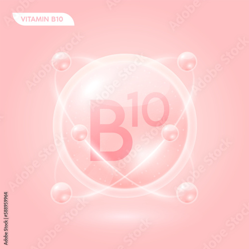 Cream pink vitamin B10 solution. Substance for beauty cosmetic with chemical formula from nature. Collagen serum and hyaluronic acid skincare. Medical scientific concept. 3D Realistic Vector.