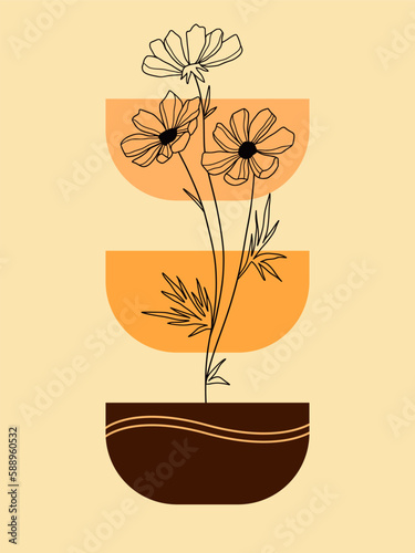Abstract geometric, natural shapes poster set in mid century style. Creative minimalist hand draw Abstract art background. Bohemian style Collection of contemporary artistic Design