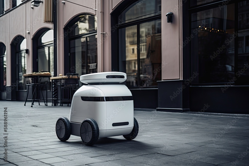 Delivery Robot Food delivery robots , ai generated Stock Illustration