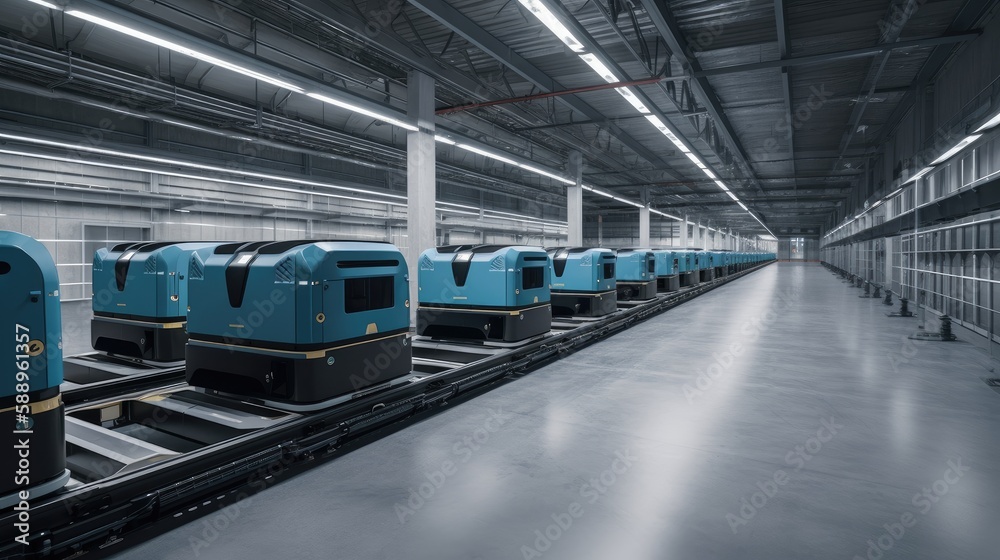 Robots efficiently sorting hundreds of parcels per hour( Automated guided vehicle) AGV , ai generated