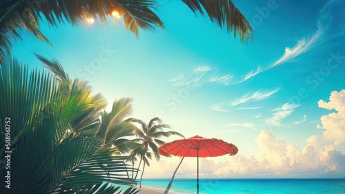 Tropical beach with ocean on background. Generative AI