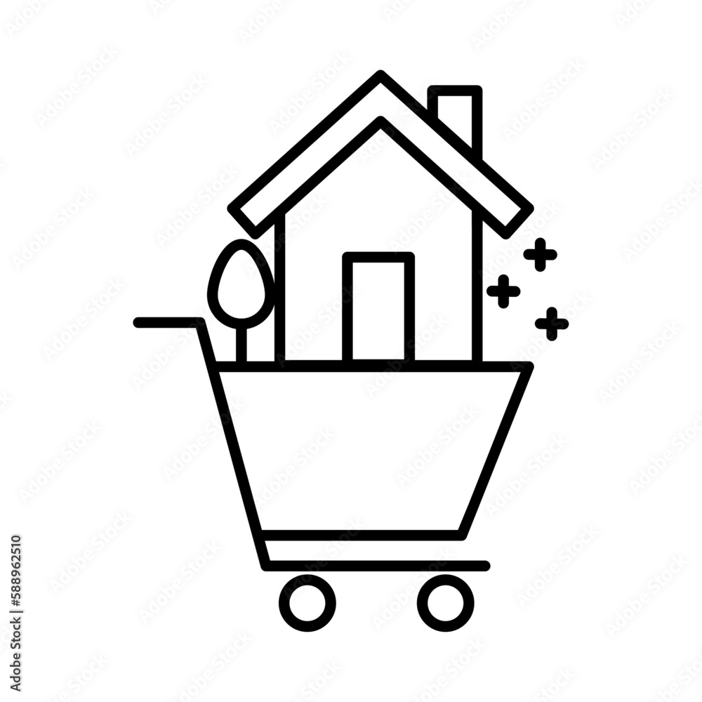 Sale real estate icon with black outline style. home, furniture, house, estate, apartment, architecture, real. Vector Illustration. Vector Illustration