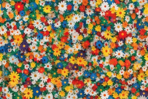 All-over seamless hand-painted multicolor spring daisy liberty blossoms. watercolor pattern of an ephemeral blossom. Generative AI