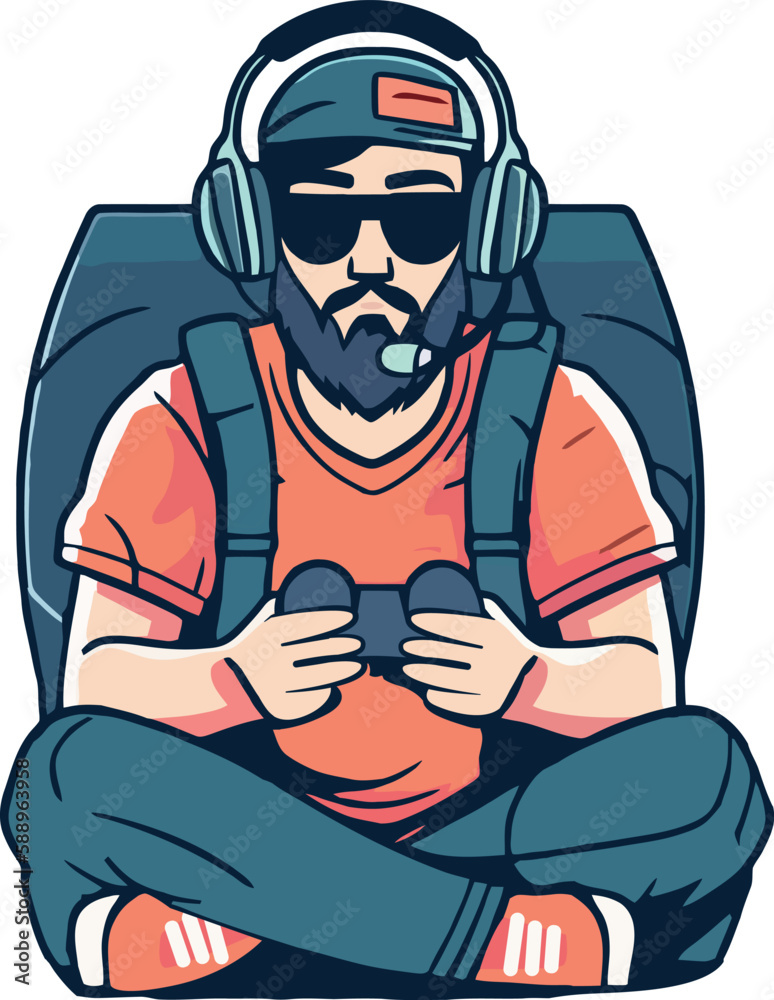 Bearded guy playing video game