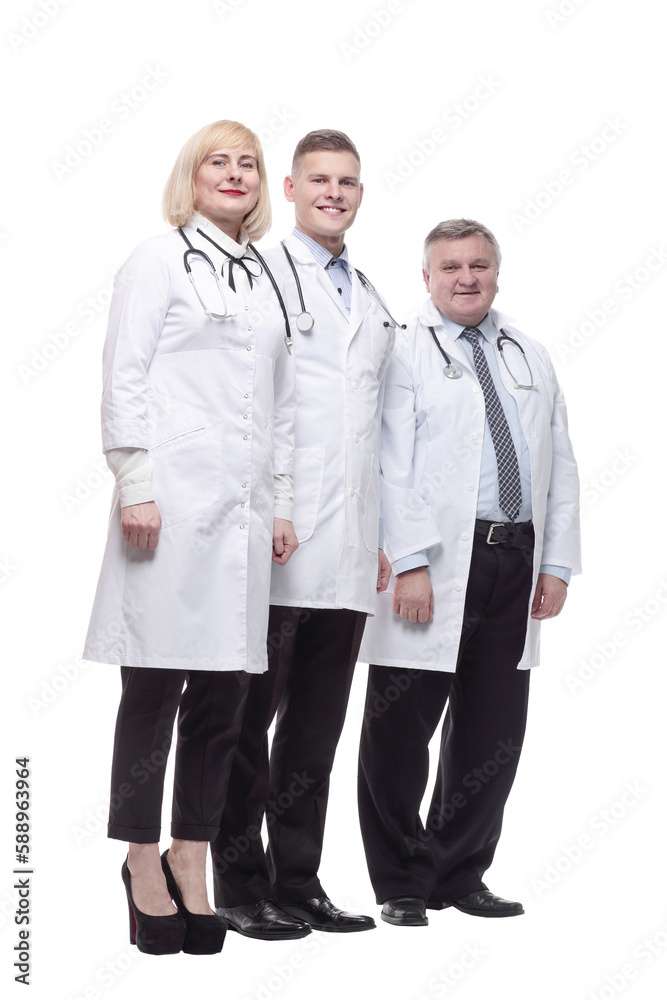 in full growth.qualified doctors colleagues standing in a row. in full growth.qualified doctors colleagues standing in a row.