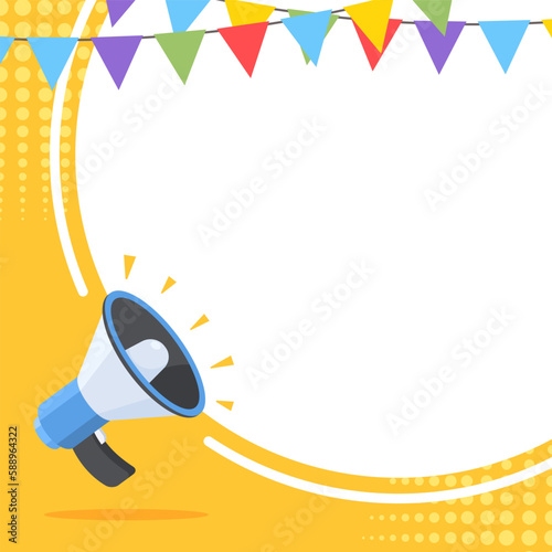 Flyer Megaphone speaker for announce, advertising, promotion, and Grand sale. Vector illustration for retail shopping online marketing template, banner, poster, and background.
