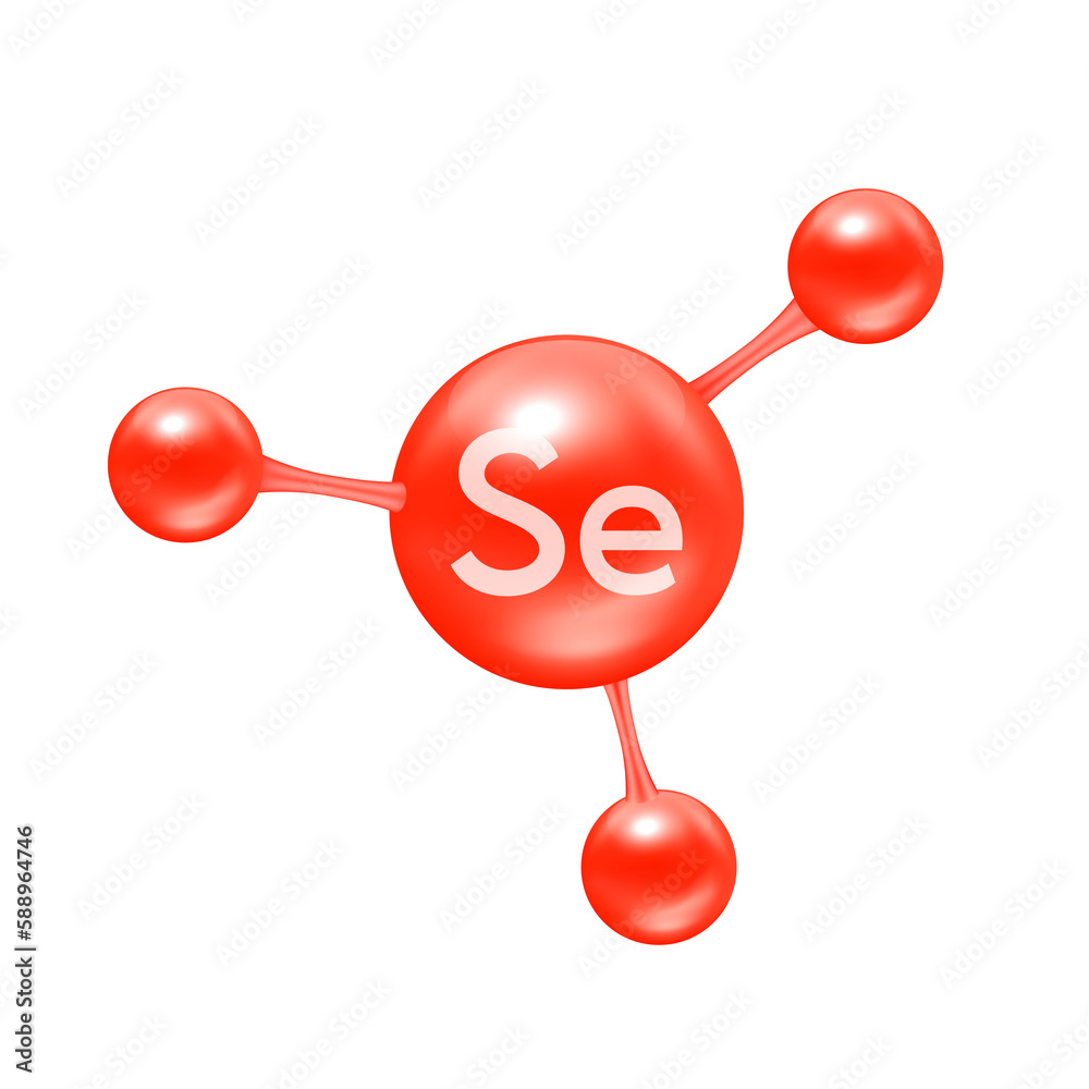 Selenium mineral in the form of atoms molecules red glossy. Selenium Se icon 3D file PNG for designing advertising media. Medical and science concept. Selenium mineral in the form of atoms molecules red glossy. Selenium Se icon 3D file PNG for designing advertising media. Medical and science concept.