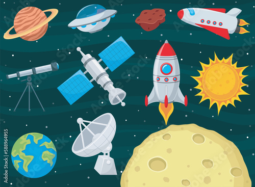 Set of outer space object cartoon