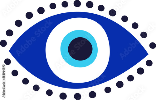 Evil eye talisman icon. Turkish or greek eye symbol. Greece ethnic magic amulet. Mystical blue hamsa icon in hand drawn style. Nazar amulet symbol. Vector illustration isolated in doodle style.