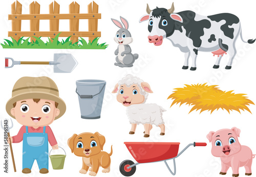 Set of farmer cartoon elements