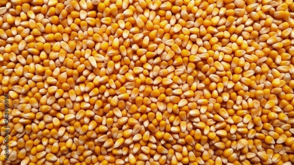 Close-up of organic yellow corn seed or maize. Generative AI.