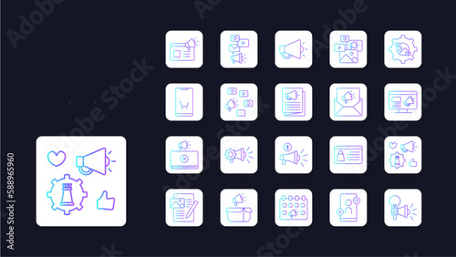 Marketing icon collection with black outline style. marketing, development, like, media, online, pay. Vector Illustration