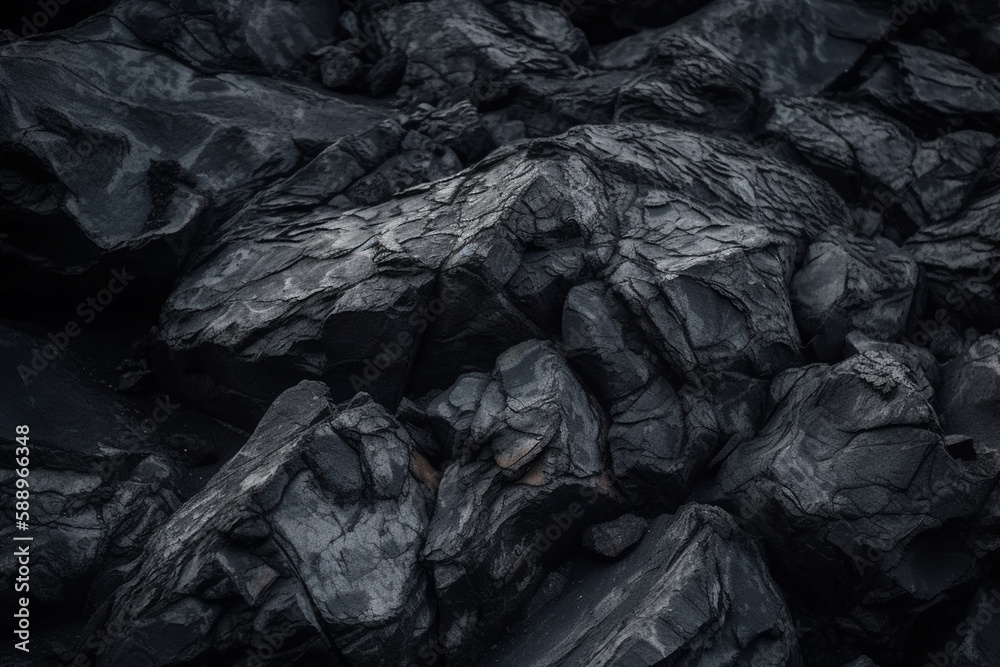 Textured Stone Wall Background in Dark Gray and Black. Grunge Mountain Close-Up with Distressed Detailing. (Generative AI)