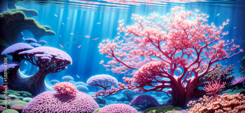 Photo Underwater colorful sea corals background artwork created with Generative AI