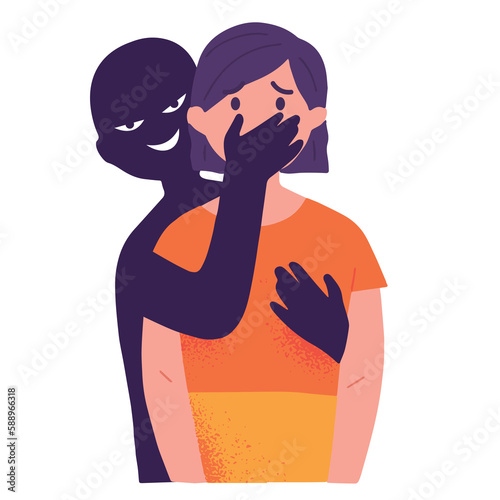 concept vector illustration of woman as a victim of harassment who is afraid and silent photo