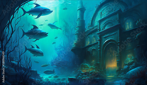 castle under the sea paint created with AI Generative Technology © viet