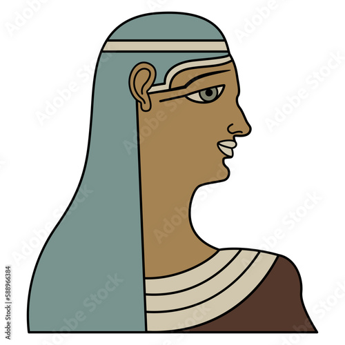 Portrait in profile of antique woman. Ancient Egyptian lady. Isolated vector illustration.