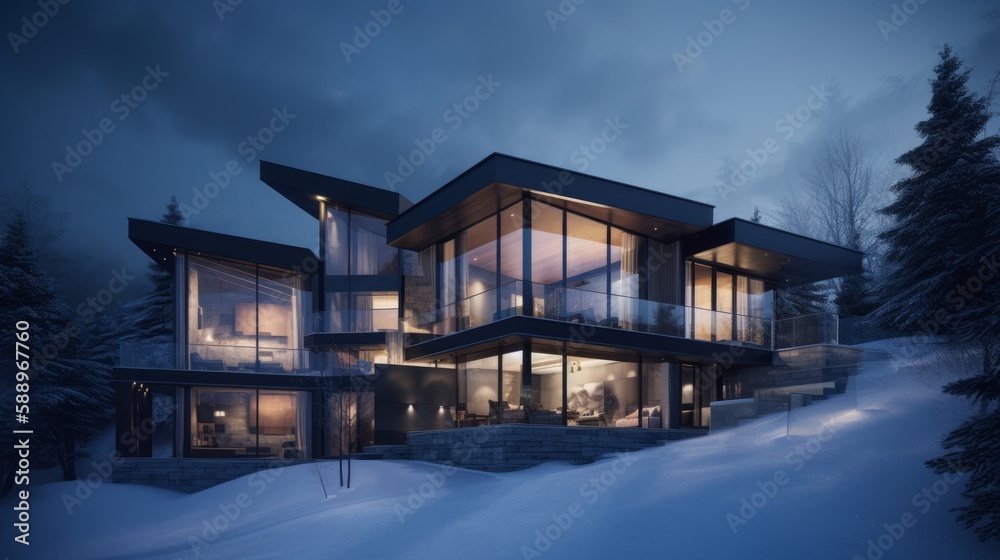 Experience Ultimate Winter Luxury: Own a Sprawling Estate with a Private Ski Slope and Ice Rink, Elegant Design and High-Performance Electric Car, Generative AI