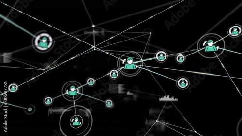 Wallpaper Mural Animation of data processing, network of connections and profile icons against black background Torontodigital.ca