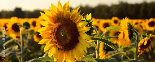 sunflower in the field, summer, end of summer