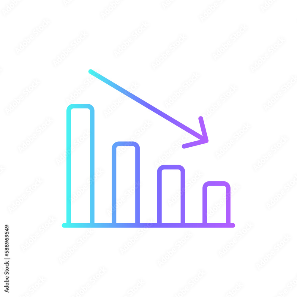 Decrease icon with purple blue outline style. finance, business, data, budget, financial, analysis, report. Vector Illustration Decrease icon with purple blue outline style. finance, business, data, budget, financial, analysis, report. Vector Illustration