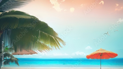 Tropical beach with ocean on background. Generative AI