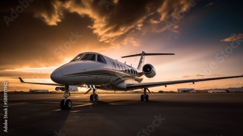 Small private business jet. Generative AI © piai