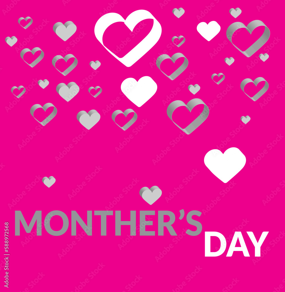 Background monther's day hearts on a white 3d.For design abstract banner,etc.