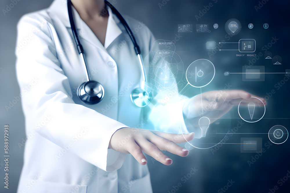 Medicine doctor working with modern computer interface, Generative AI, medical concept Medicine doctor working with modern computer interface, Generative AI, medical concept