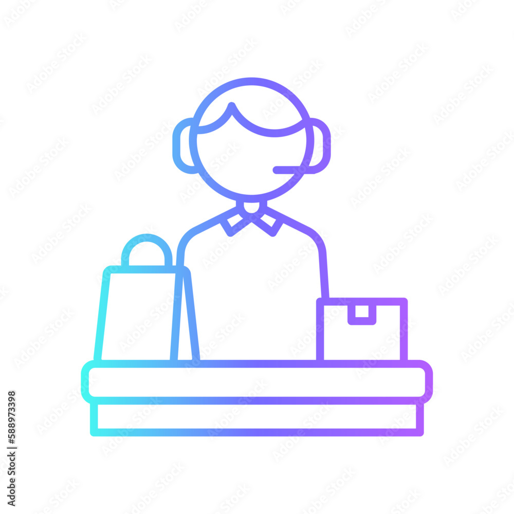 Customer service e-commerce icons collection with purple blue outline style. business, store, internet, e-commerce, technology, retail, online. Vector Illustration