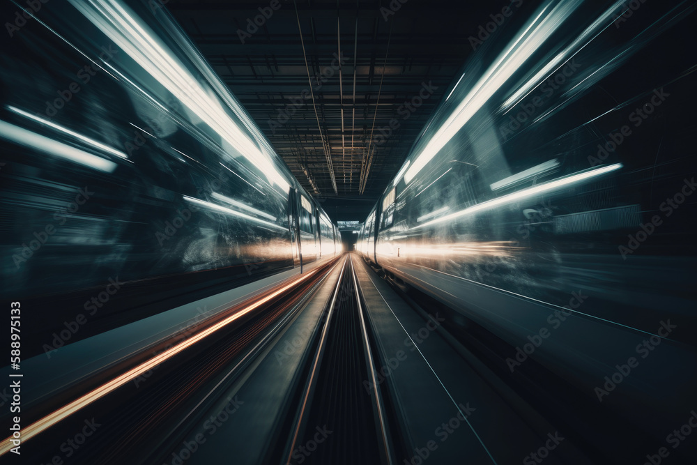 Futuristic motion train at speed. Generative AI Futuristic motion train at speed. Generative AI