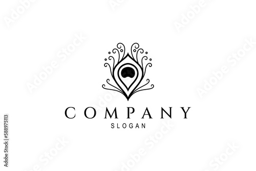 beautiful peacock feather logo in flat design concept