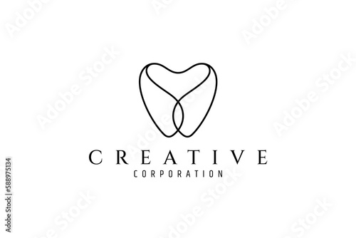 simple tooth dental shape logo with line art design style concept