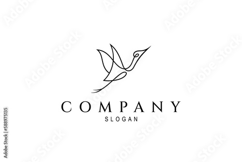 flying stork or heron logo with linear design style concept