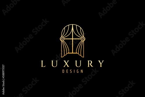window curtain logo with gold color combination looks luxurious