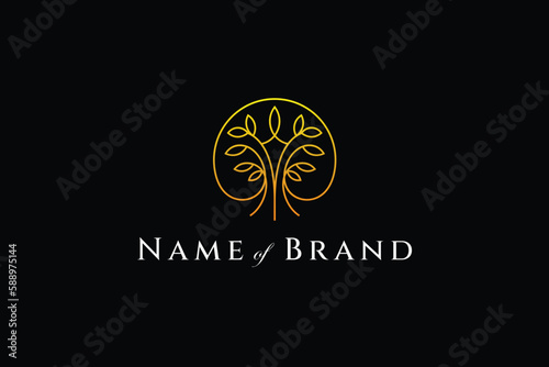 Lush tree logo with gold color combination looks luxurious and beautiful