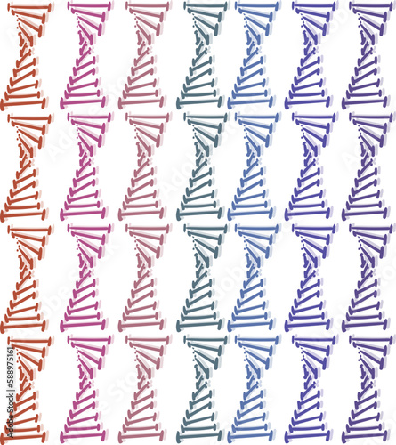 Colored DNA or ribonucleic acid chains. Art is suitable for designing scientific projects related to biology, genetics, anatomy, biochemistry and medical research.
