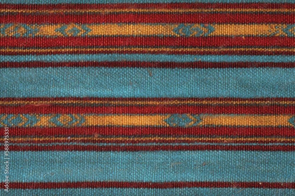 vibrant blue and red striped rug up close. Generative AI vibrant blue and red striped rug up close. Generative AI